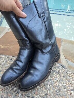 Justin Vintage Gunmetal Grey Leather Roper Western Boots Women's 7.5 B